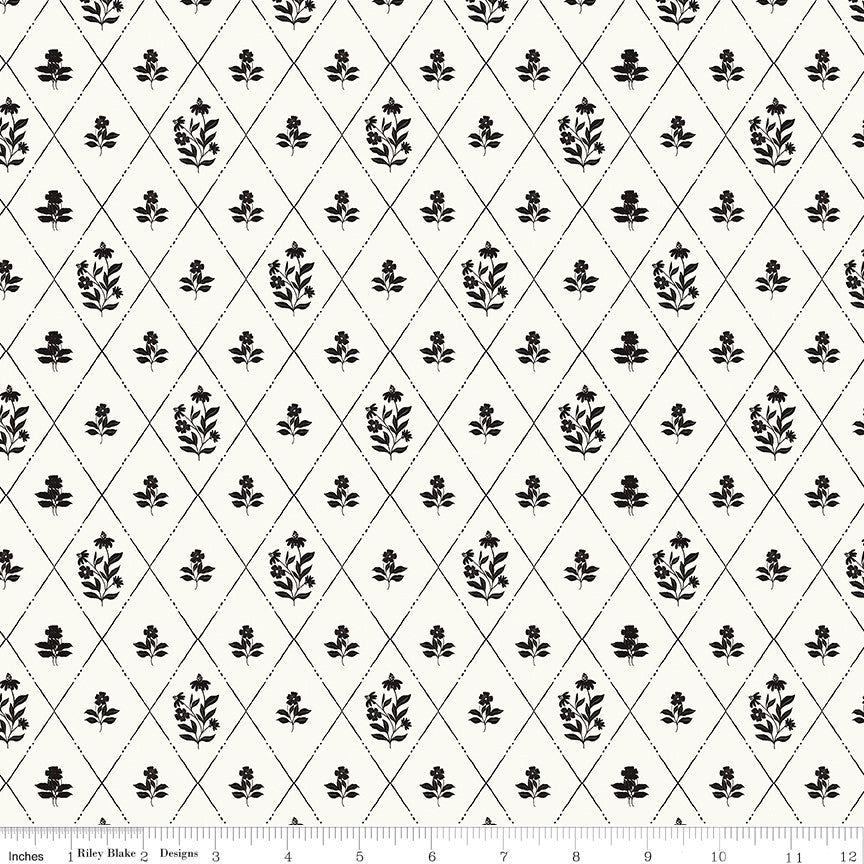PRESALE Moonlit Trellis Criss Cross Floral Cloud Yardage by My Mind's Eye for Riley Blake Designs | C18212-CLOUD