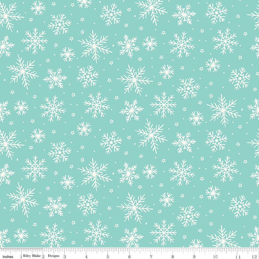 The North Pole Flannel Snowflakes Aqua by My Mind's Eye for Riley Blake Designs | F17752-AQUA