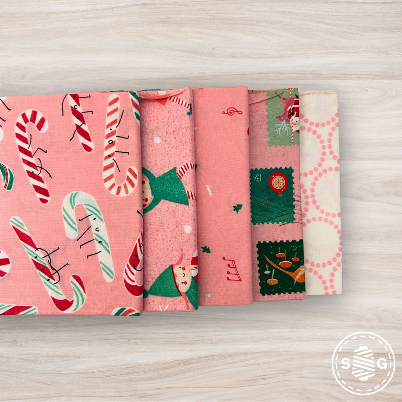 Tiny Christmas Custom Fat Quarter Bundle Pink by Lizzy House for Moda Fabrics | 5 Fat Quarters
