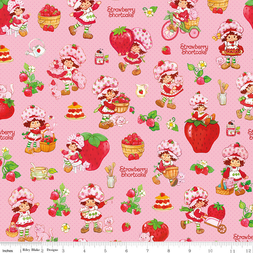 PRESALE The World of Strawberry Shortcake Main Pink Yardage for Riley Blake Designs | C18560-PINK
