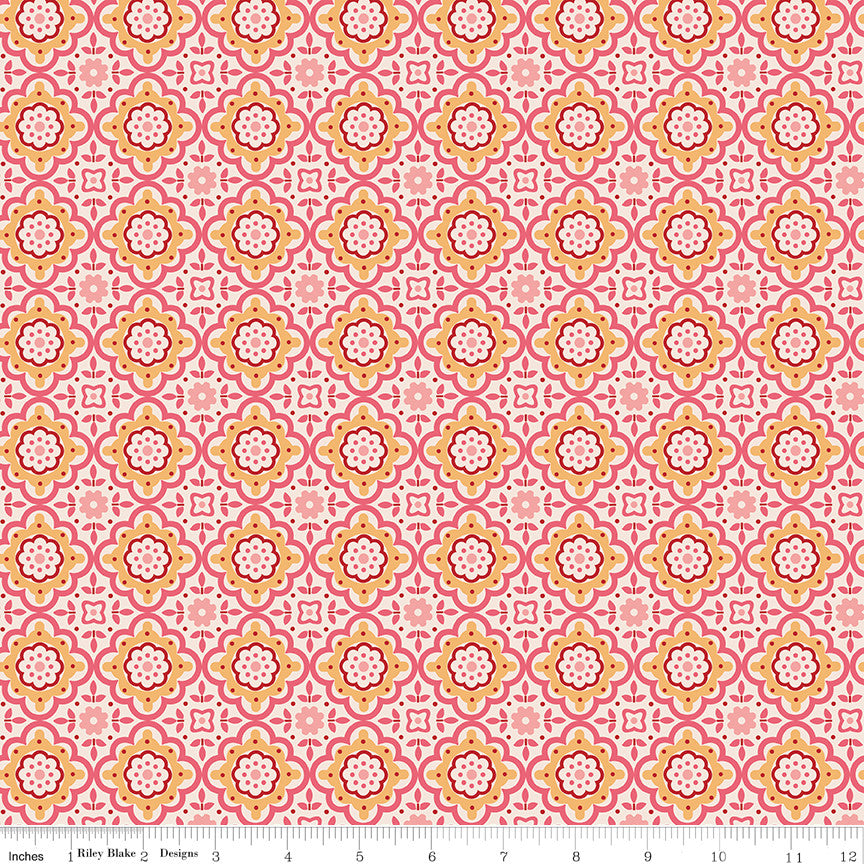 Piece & Plenty Cheerful Coral Yardage by Lori Holt of Bee in my Bonnet | 5 Yard Cut | C15882-CORAL