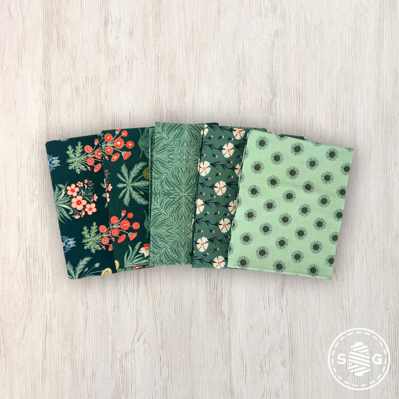 Wanderlust Custom Fat Quarter Green Colorway Bundle by Danelys Sidron for Riley Blake Designs | Curated Bundle 5 FQs