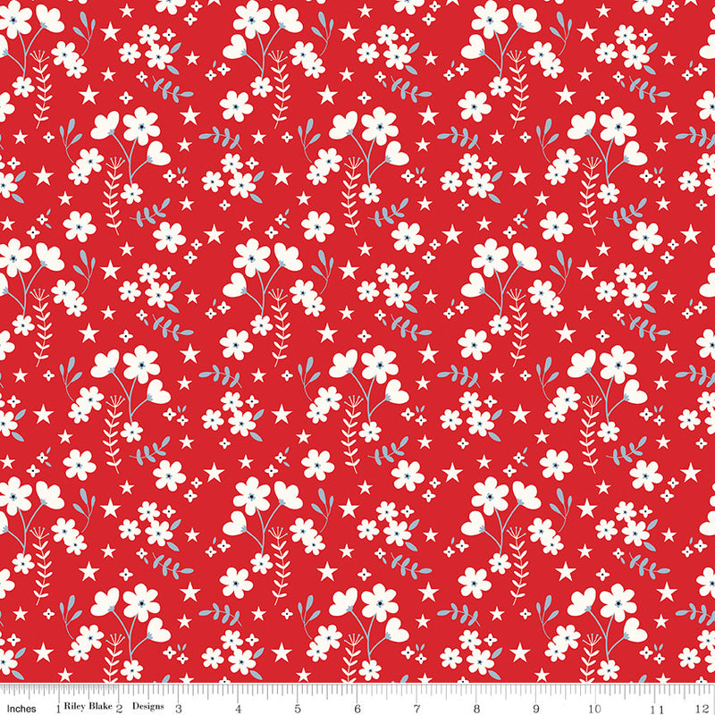 Freedom Garden Ditsy Floral Red Yardage by My Mind's Eye for Riley Blake Designs | C15625-RED