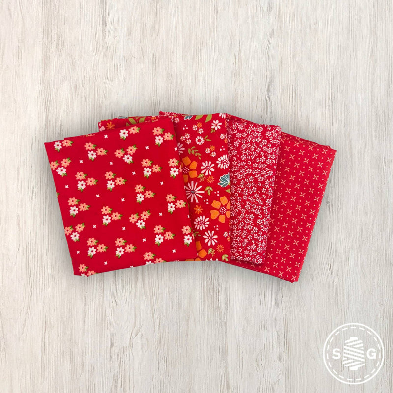 Laguna Sunrise Custom Fat Quarter Red Colorway Bundle by Sherri & Chelsi for Moda Fabrics | Curated Bundle 4 FQs