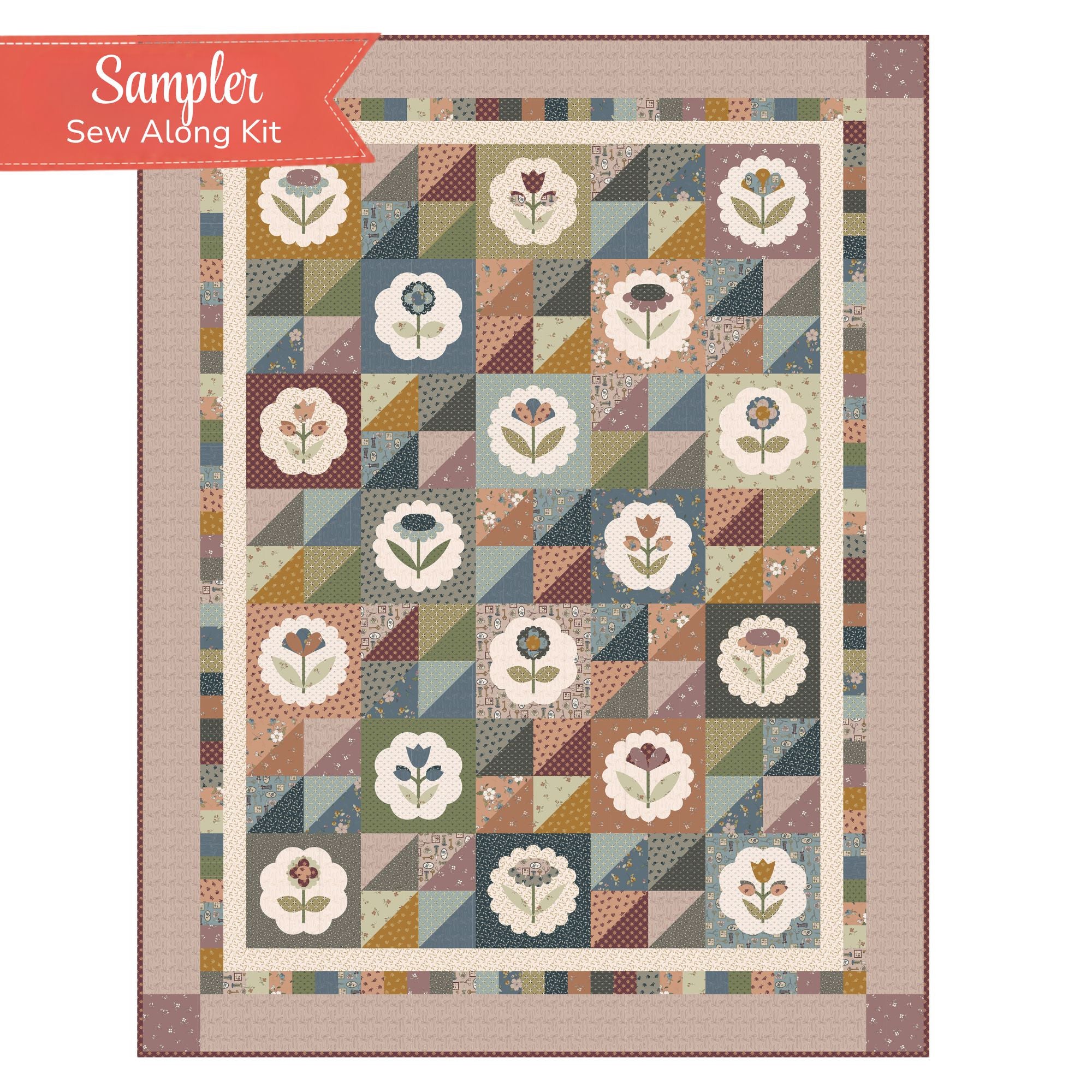 PRESALE Charmed & Treasured Sampler Sew Along Quilt Kit by Kassidy Grace for Riley Blake Designs | Quilt size is 68.5" x 88.5