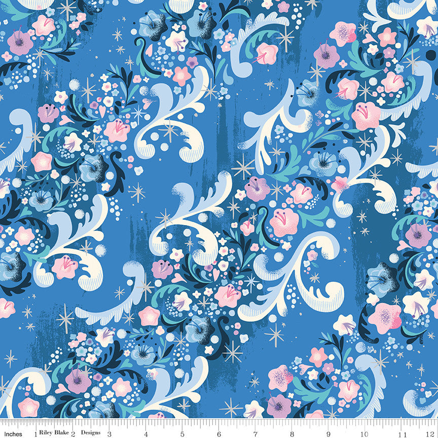 PRESALE Wishes Cindy's Flowers Blueberry Sparkle Yardage by Jill Howarth for Riley Blake Designs | SC18074-BLUEBERRY