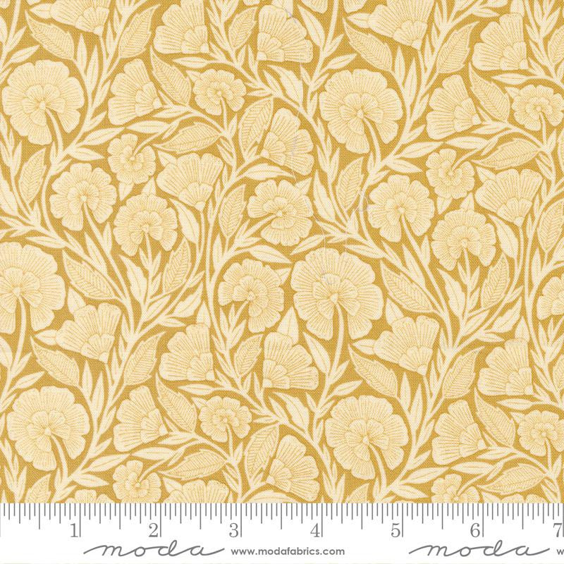 Flower Press Gold Curved Floral Yardage by Katharine Watson for Moda Fabrics | 3302 31