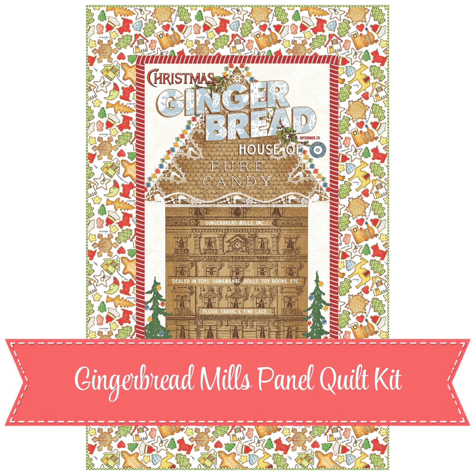 Gingerbread Mills Panel Custom Quilt Kit With Gingerbread by J. Wecker Frisch | Quilt Size 37 1/2" x 57 1/2" | FREE PATTERN