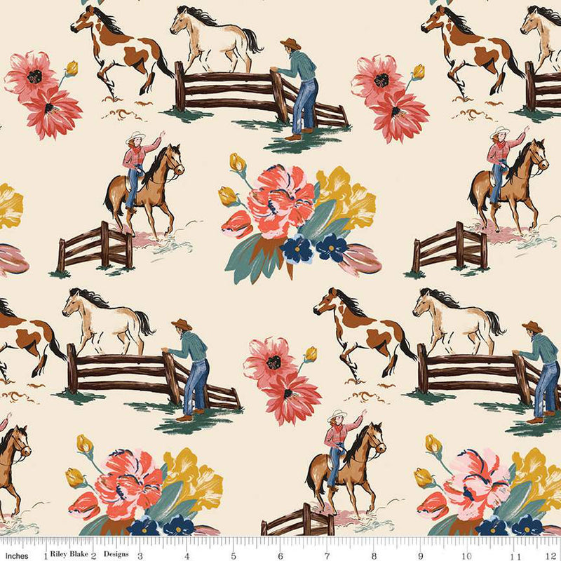 Wild Rose Cream Main Yardage by Riley Blake Designs | C14040 CREAM | Cowgirl Fabric