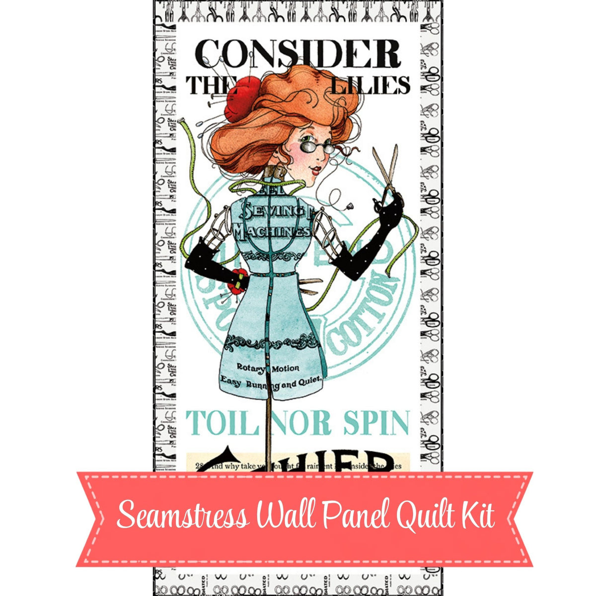 PRESALE Seamstress Wall Panel Quilt Kit | She Who Sews–The Maker by J. Wecker Frisch | Quilt Size 28 1/2" x 58 1/2" | FREE PATTERN