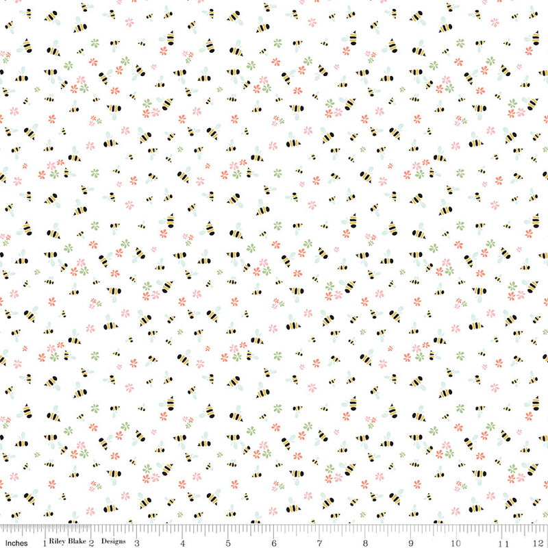 Clover Farm Bees White Yardage by Gracey Larson for Riley Blake Designs | C14764 WHITE | Cut Options
