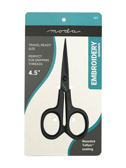 Embroidery Scissors 4.5" by Moda Fabrics | Scissors for Embroidery, Travel Size Scissors for Sewing | Teflon Coated Hobby Scissors | M3