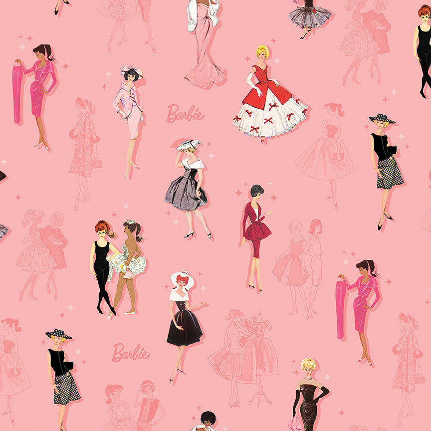 Barbie Vintage Main Pink Yardage by Riley Blake Designs | CD16890-PINK