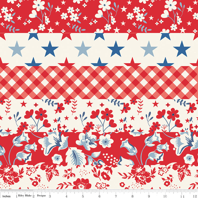 Freedom Garden Cheater Print Red Yardage by My Mind's Eye for Riley Blake Designs | C15626-RED