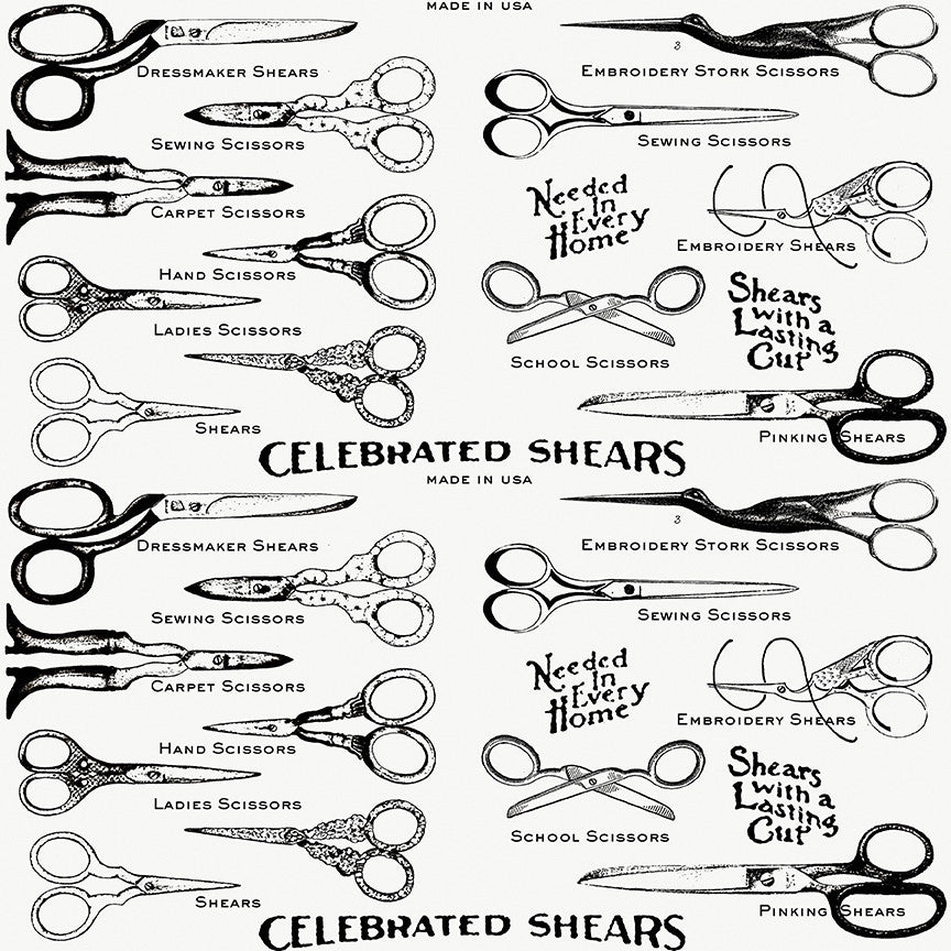 PRESALE She Who Sews–The Maker Sewing Shears White Yardage by J. Wecker Frisch for Riley Blake Designs | C18529-WHITE