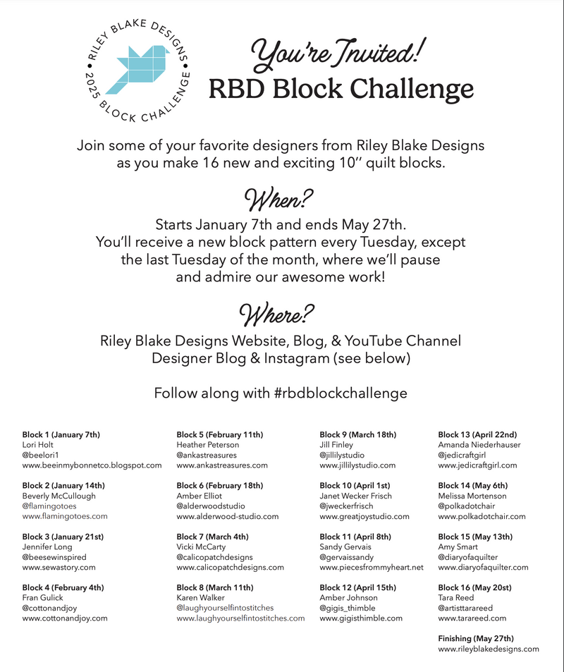 RBD Block Challenge 2025 | Riley Blake Designs Sew Along | Confetti Cottons Solids | Quilt Size 65 1/2" x 65 1/2" (NOW SHIPPING!!)