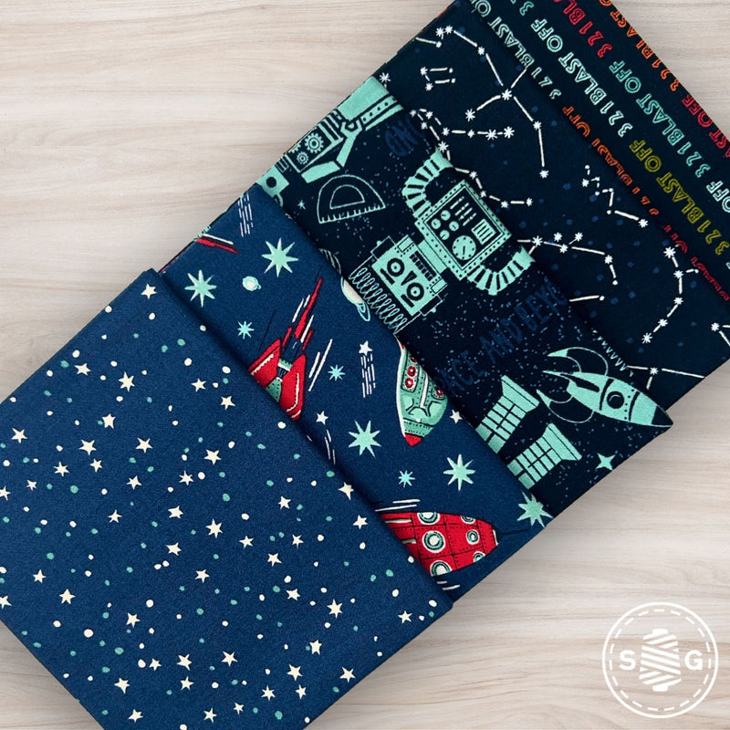 321 Blast Off Galaxy Custom Fat Quarter Bundle Galaxy Night Sky by Stacy Iest Hsu for Moda Fabrics | 5 Fat Quarters