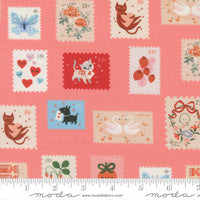 PRESALE Funny Valentine Stamps Coral Yardage by Lizzy House for Moda Fabrics | 37143 14
