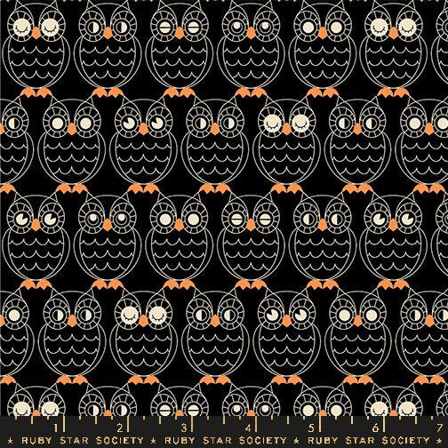 Good Spirits Hoos There Black Yardage by Ruby Star Society Halloween Fabric| RS5140 15 | Cut Options