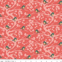 Porch Swing Coral Birds and Branches Yardage by Ashley Collett for Riley Blake Designs | C14051 CORAL