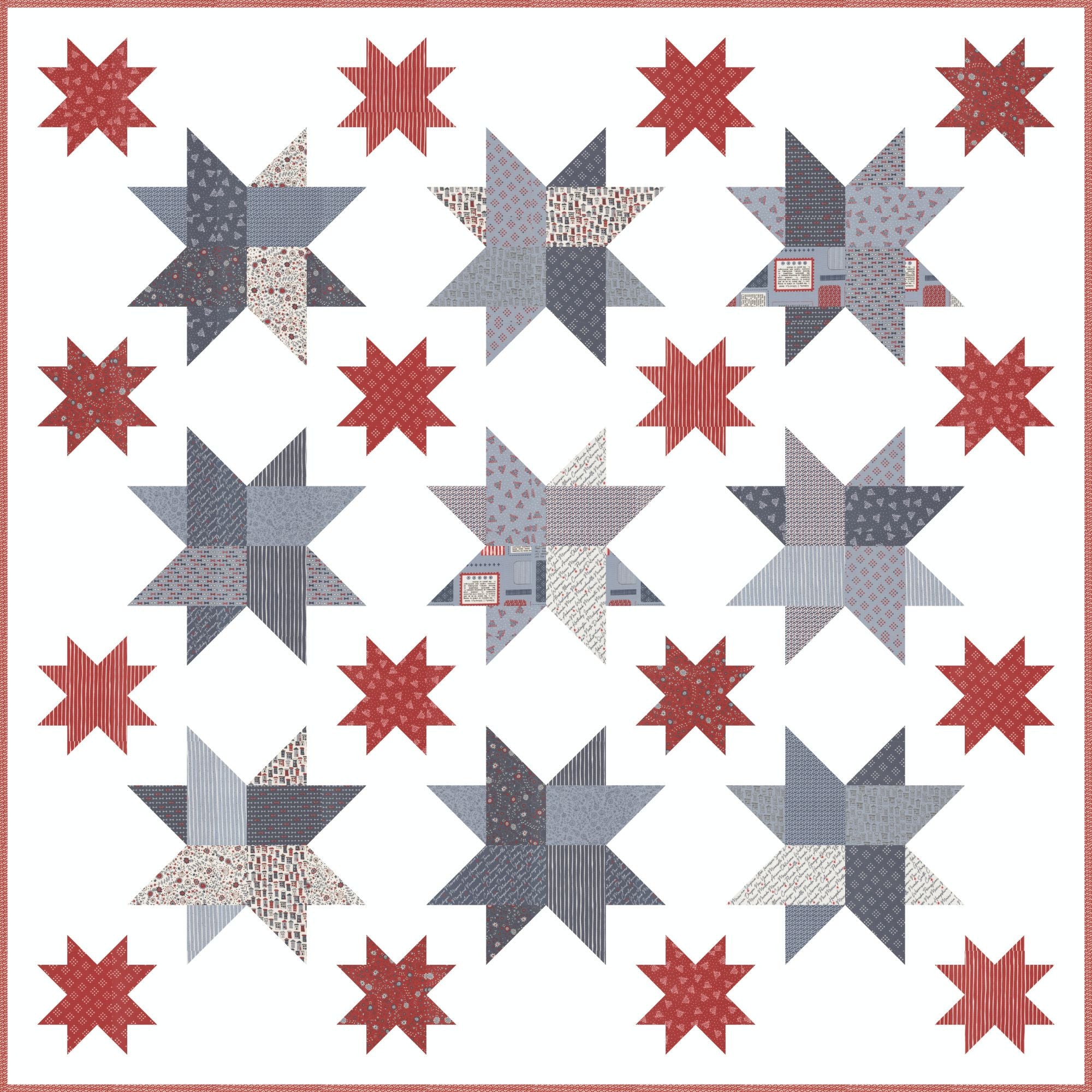 Shiny Stars Custom Quilt Kit With Independence Day by Sweetwater for Moda Fabrics | Quilt Size 72 1/2” x 72 1/2”