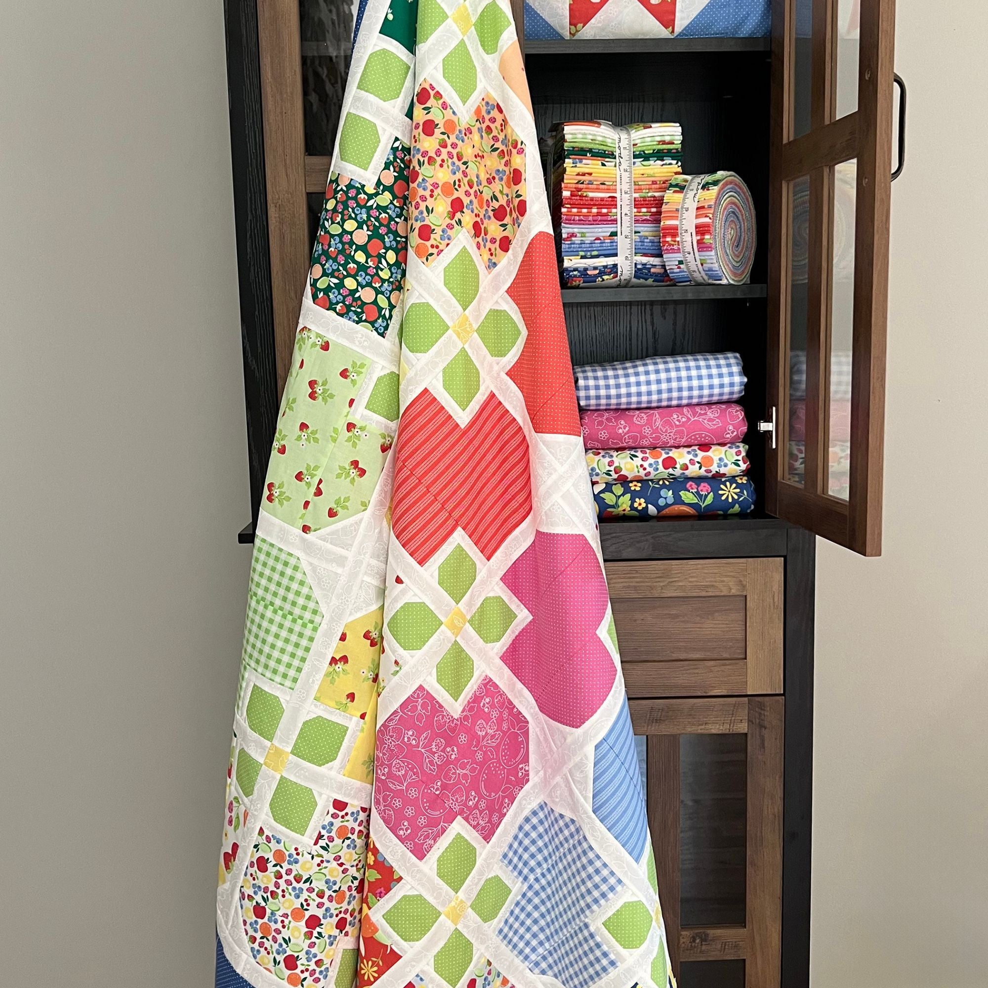 Flower Tiled Custom Quilt Kit With Fruit Salad by Corey Yoder of Coriander Quilts | Quilt Size 63” x 63