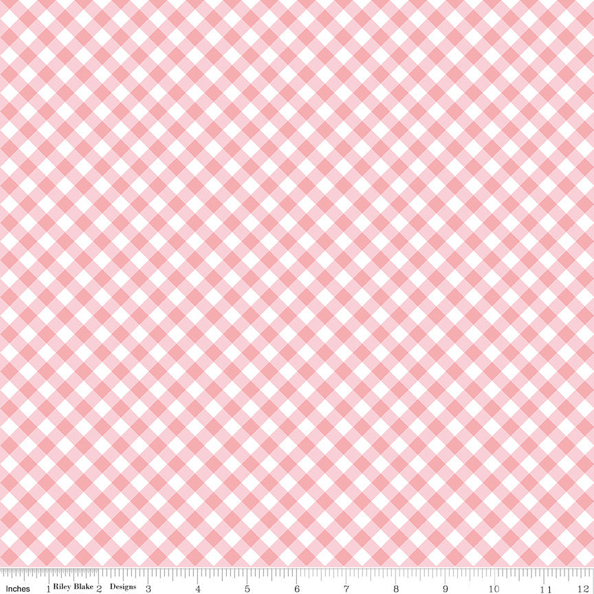 Whimsical Woodland Diagonal Gingham Pink Yardage by Tasha Noel for Riley Blake Designs | C17646-PINK