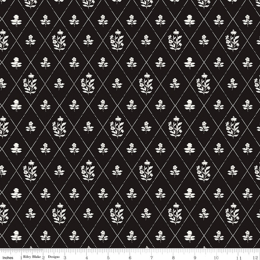 PRESALE Moonlit Trellis Criss Cross Floral Black Yardage by My Mind's Eye for Riley Blake Designs | C18212-BLACK