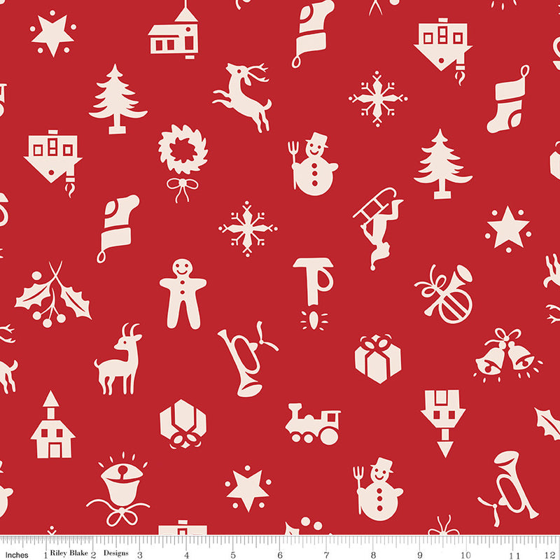 Wide Back Home Town Holiday Christmas Schoolhouse Yardage by Lori Holt | 108" Wide Backing Fabric | WB14929-SCHOOL