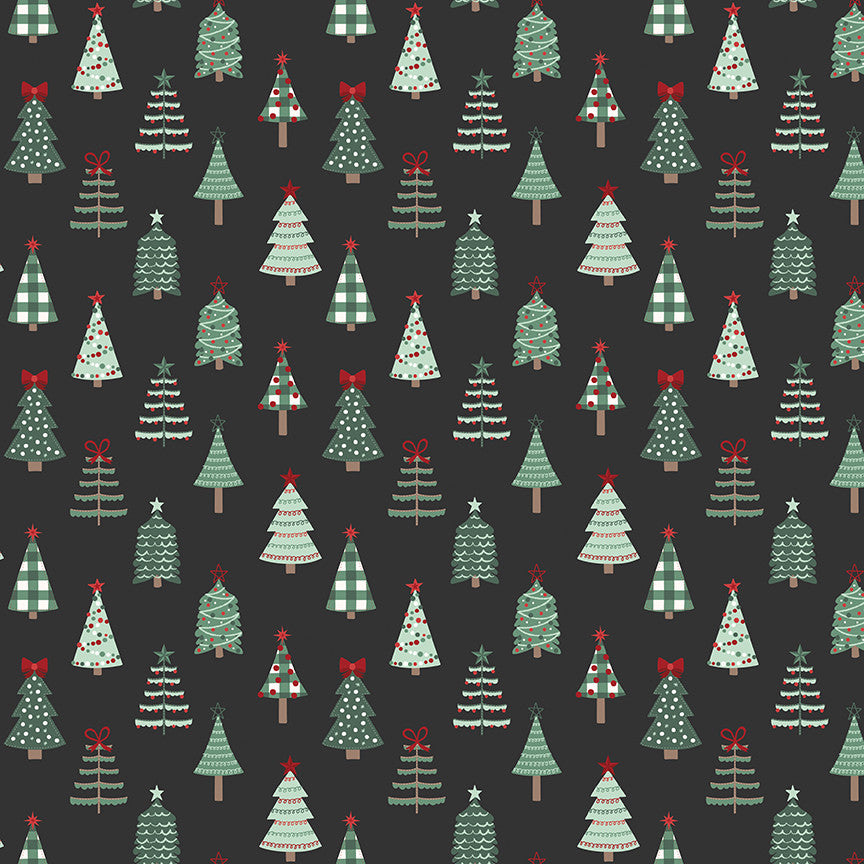 PRESALE Evergreen Wishes Trees Black Yardage by Traci Reed for Riley Blake Designs | C17811-BLACK