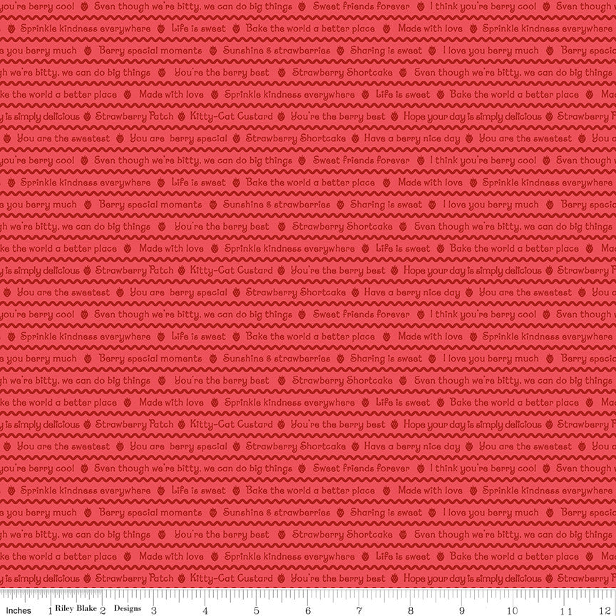 PRESALE The World of Strawberry Shortcake Text Red Yardage for Riley Blake Designs | C18563-RED