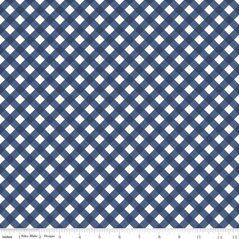 Freedom Garden Gingham Blue Yardage by My Mind's Eye for Riley Blake Designs | C15624-BLUE