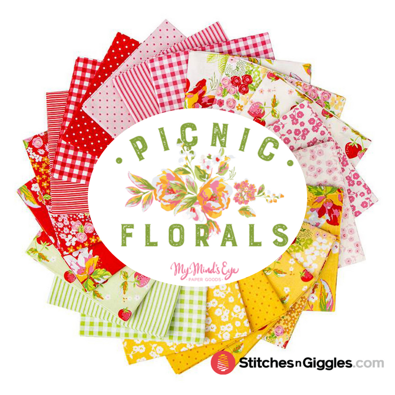 Picnic Florals Pink Stripes Yardage by My Mind's Eye for Riley Blake Designs | C14616 PINK