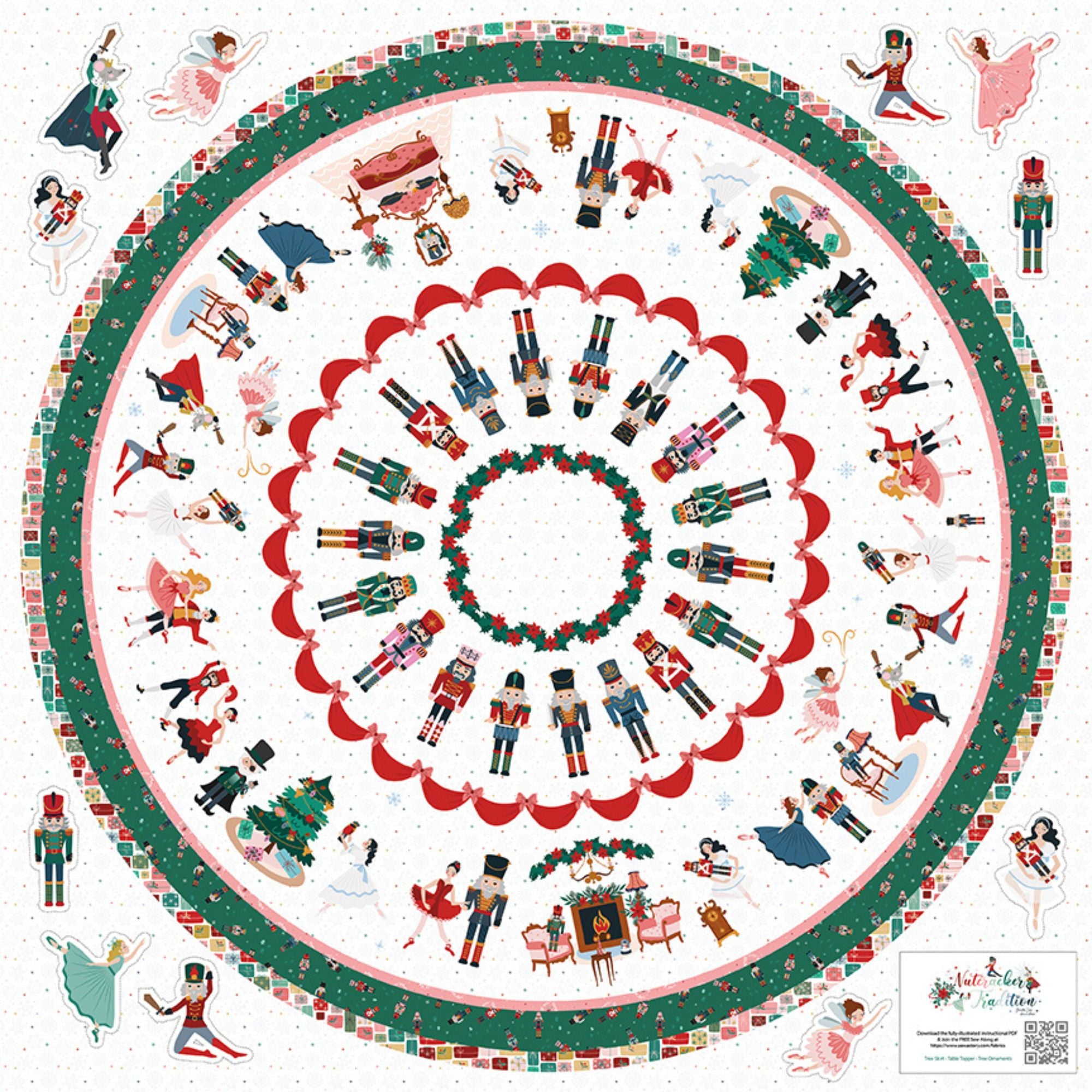 Nutcracker Tradition Home Décor Tree Skirt Panel by Jennifer Long for Riley Blake Designs | Panel size is 54" x 54" | HD17679-PANEL