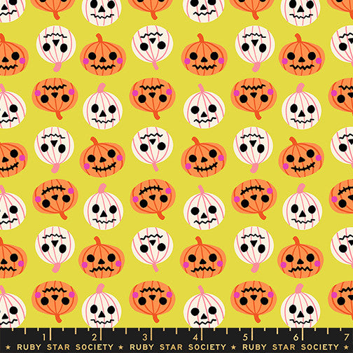 PRESALE Freaky Familiars Pumpkin Party Citron Yardage by Ruby Star Society | RS5196 12