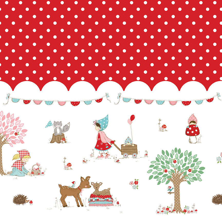 Whimsical Woodland Border Print Red Yardage by Tasha Noel for Riley Blake Designs | C17648-RED