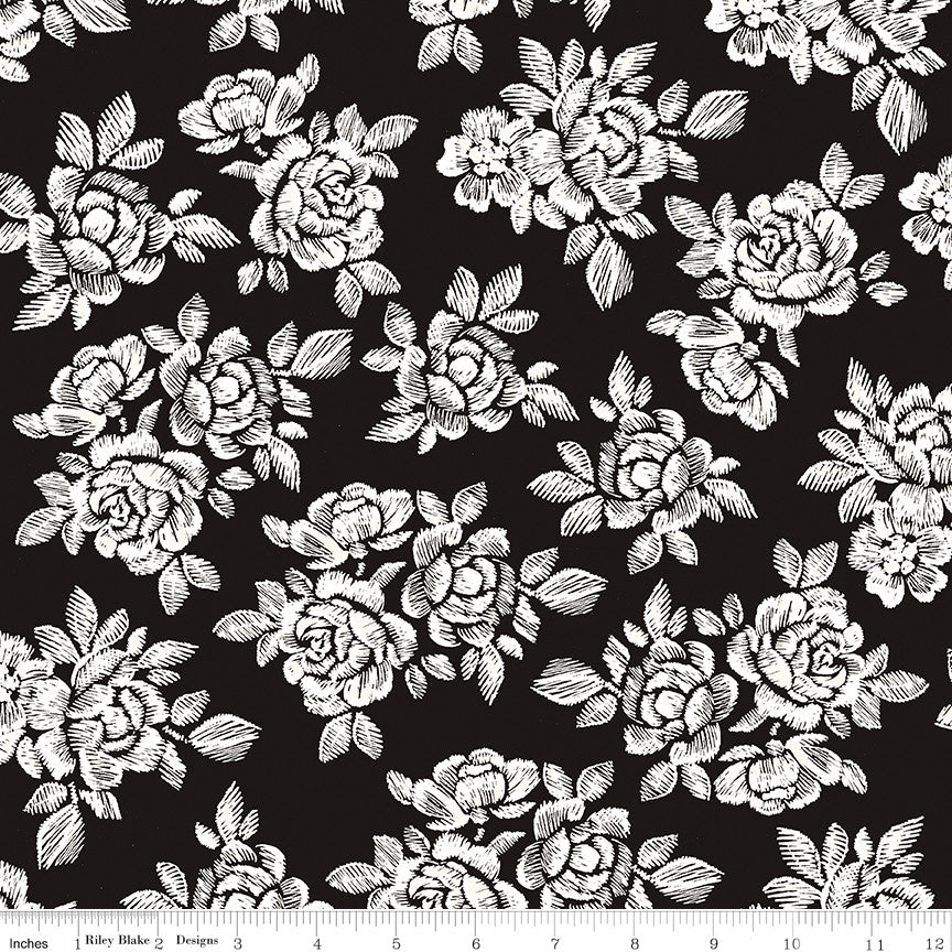PRESALE Moonlit Trellis Roses Black Yardage by My Mind's Eye for Riley Blake Designs | C18210-BLACK