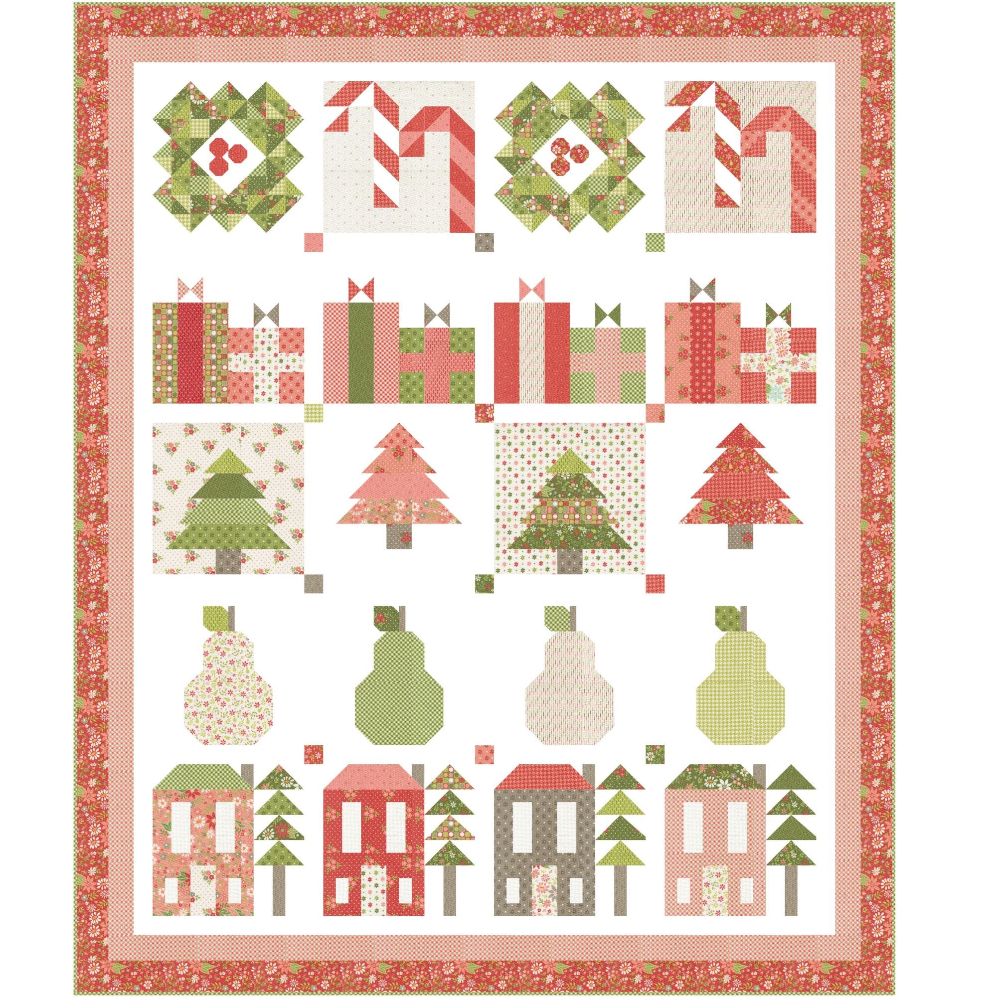 PRESALE Christmas Lane Custom Quilt Kit With Poinsettia and Pear by Sherri & Chelsi for Moda Fabrics | Quilt Size 65 1/2” x 78 1/2”