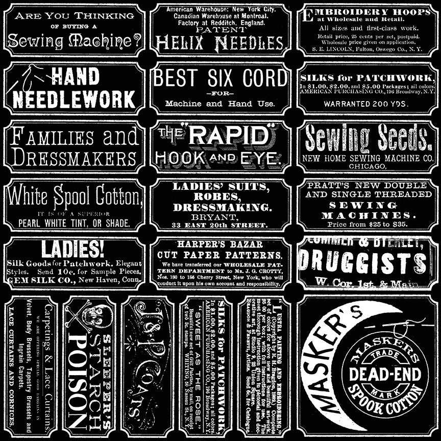 Scary Scraps Scary Sew Labels Black Yardage by J. Wecker Frisch for Riley Blake Designs | C17603-BLACK