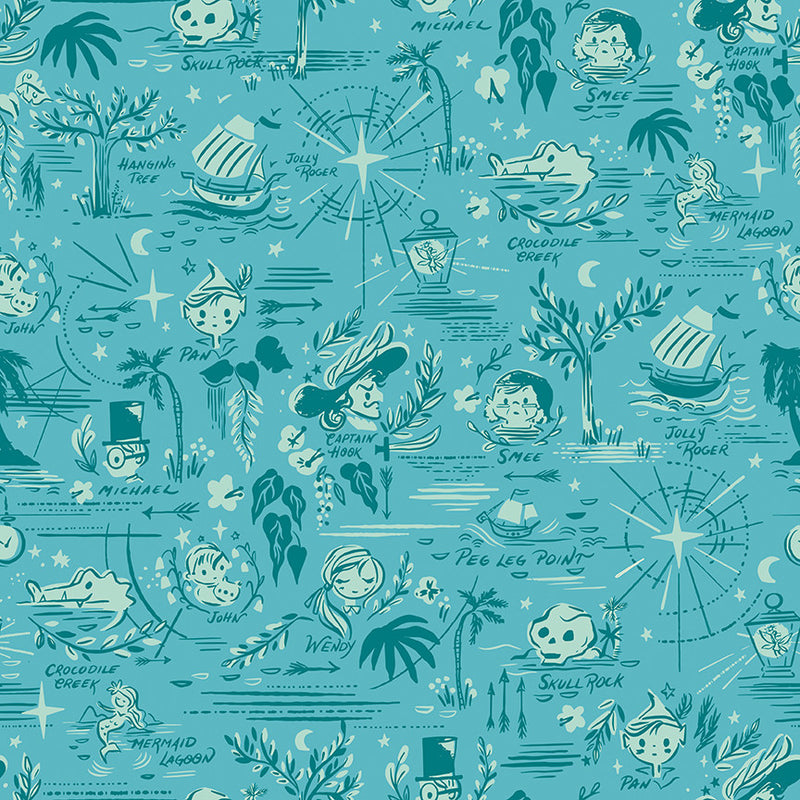 PRESALE Forever Neverland Neverland Map Lagoon Yardage by Jill Howarth for Riley Blake Designs | C15902-PEACOCK