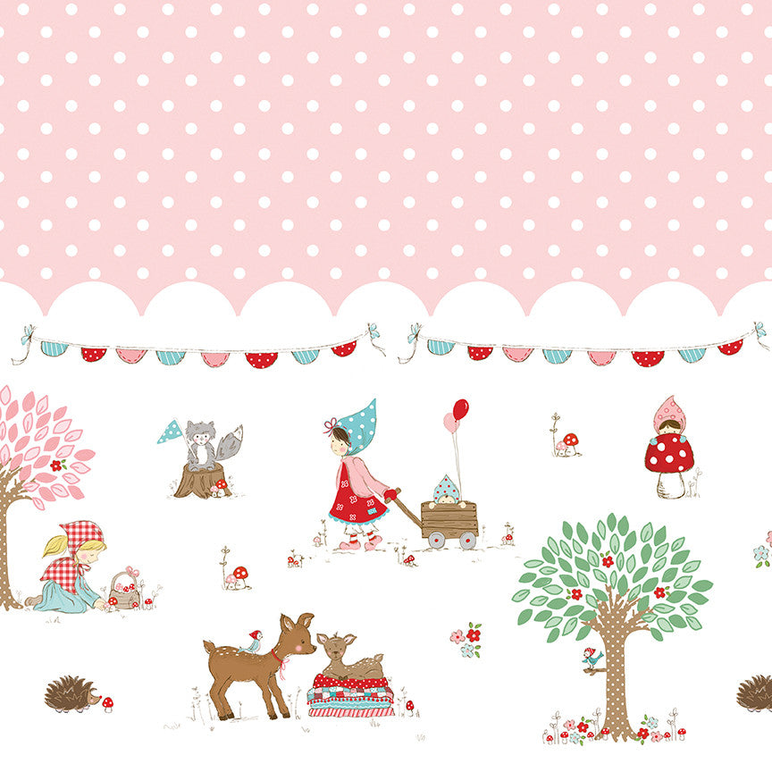 Whimsical Woodland Border Print Pink Yardage by Tasha Noel for Riley Blake Designs | C17648-PINK