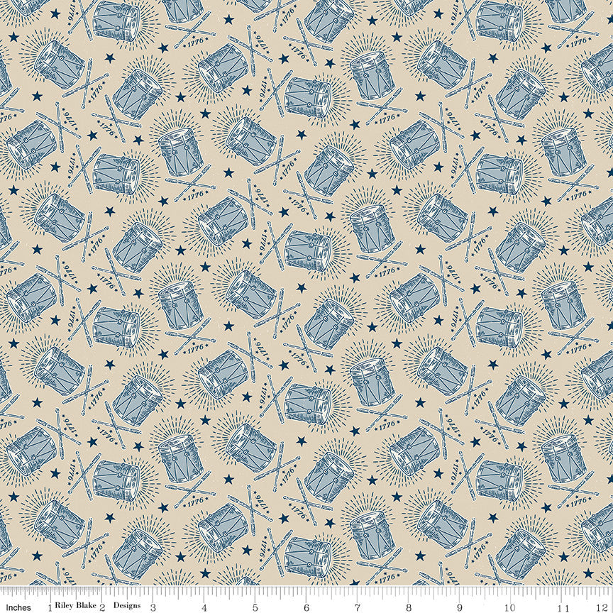 Independence Drums Beige Yardage by the RBD Designers for Riley Blake Designs | C17335-BEIGE