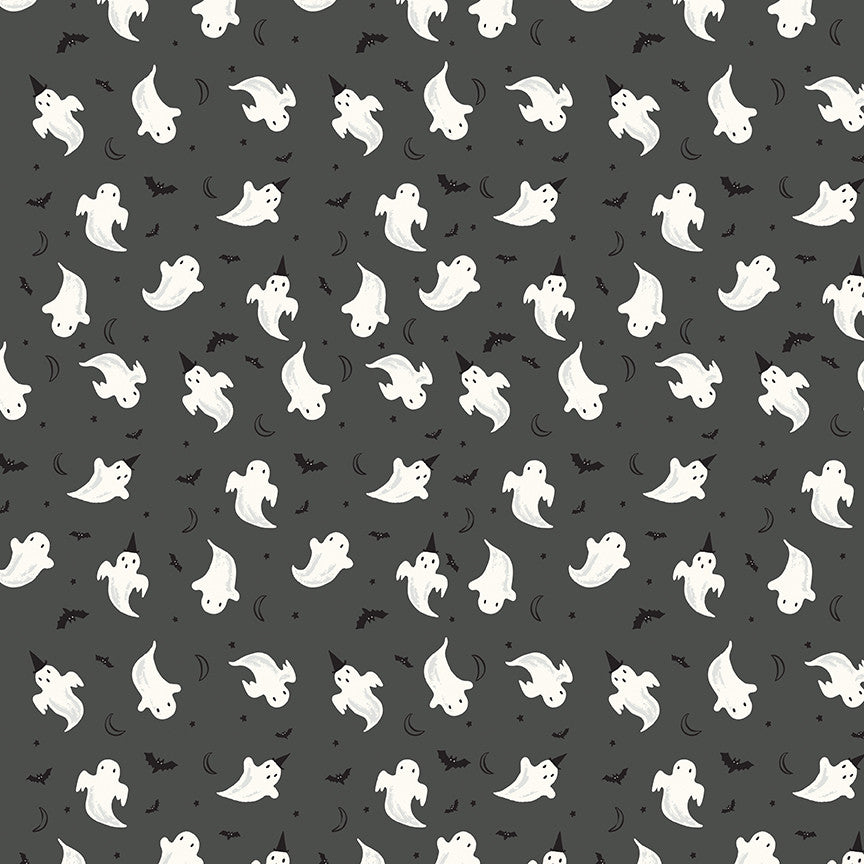 Frank and Friends Ghosts Charcoal Glow in the Dark Yardage by My Mind's Eye for Riley Blake Designs | GC17475-CHARCOAL