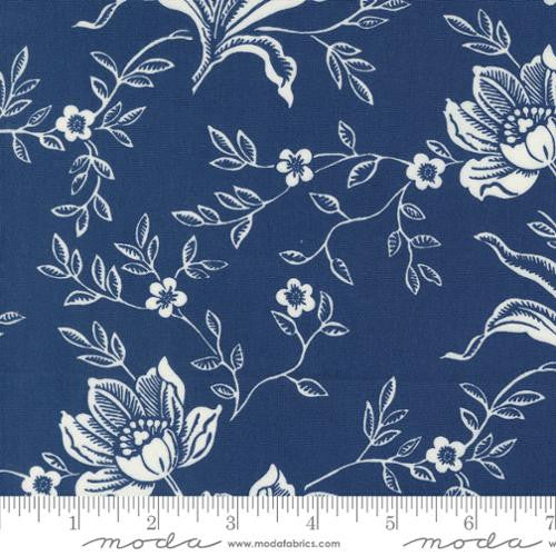 Denim and Daisies Woodcut Bloom Midnight Jeans Yardage by Fig Tree for Moda Fabrics | 35380 18