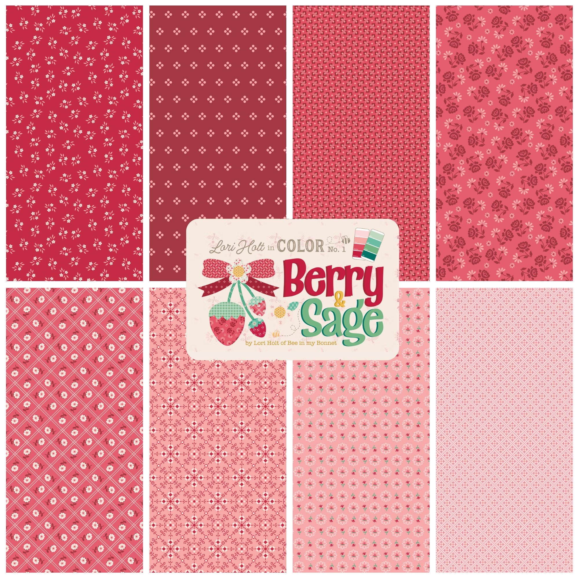PRESALE Berry and Sage Custom Half Yard Red Bundle by Lori Holt of Bee in My Bonnet | 8 Half Yards