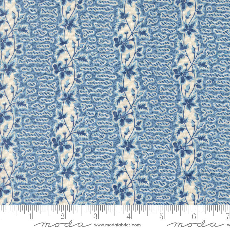 Sallys Stitches Honey Stripes Prussian Blue Yardage by Betsy Chutchian for Moda Fabrics | 31712 13