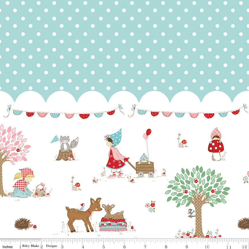 Whimsical Woodland Border Print Aqua Yardage by Tasha Noel for Riley Blake Designs | SKU