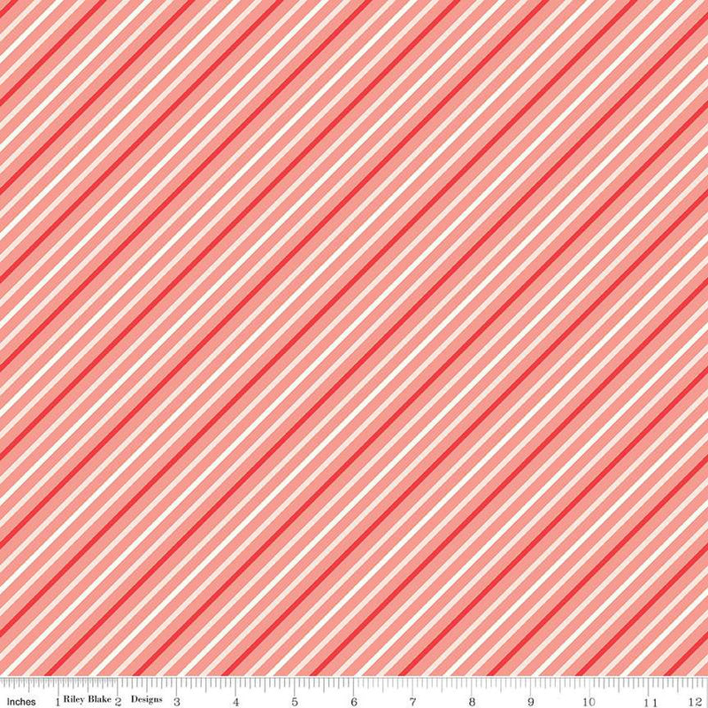 I Love Us Coral Stripes Yardage by Sandy Gervais for Riley Blake Designs |C13966 CORAL