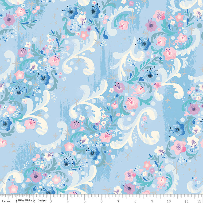 PRESALE Wishes Cindy's Flowers Frost Sparkle Yardage by Jill Howarth for Riley Blake Designs | SC18074-FROST