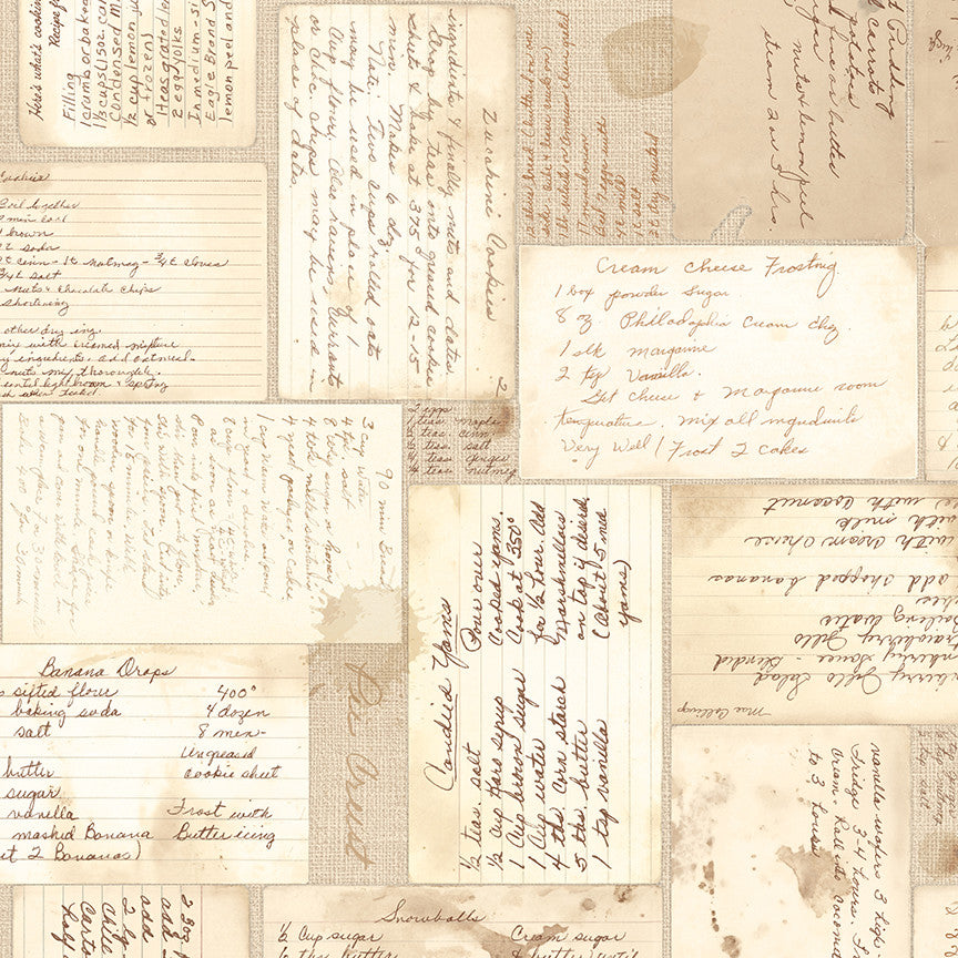 PRESALE Wide Back Baked With Love Recipes Tea Dye 108" Yardage by Lori Holt of Bee in My Bonnet | WB17800-TEADYE